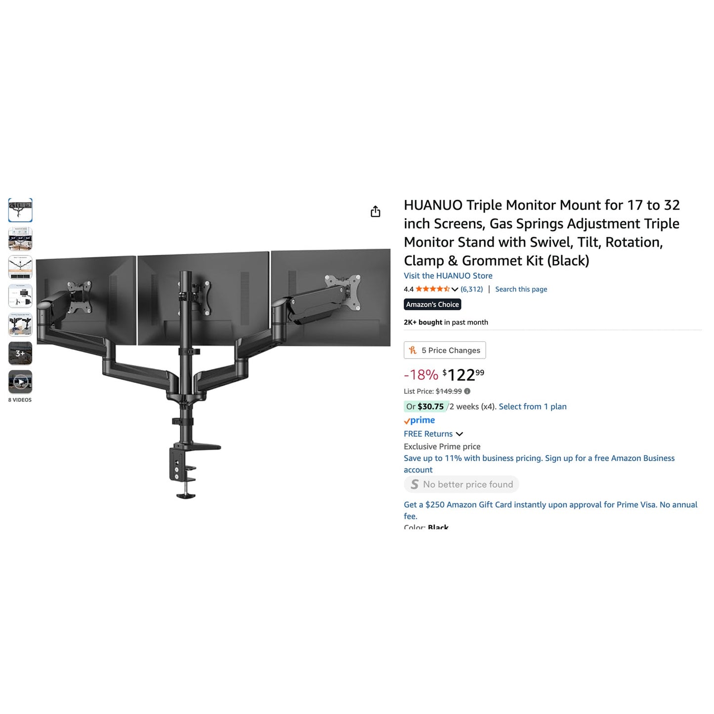 🖥️ HUANUO Triple Monitor Mount for 17-32 Inch Screens