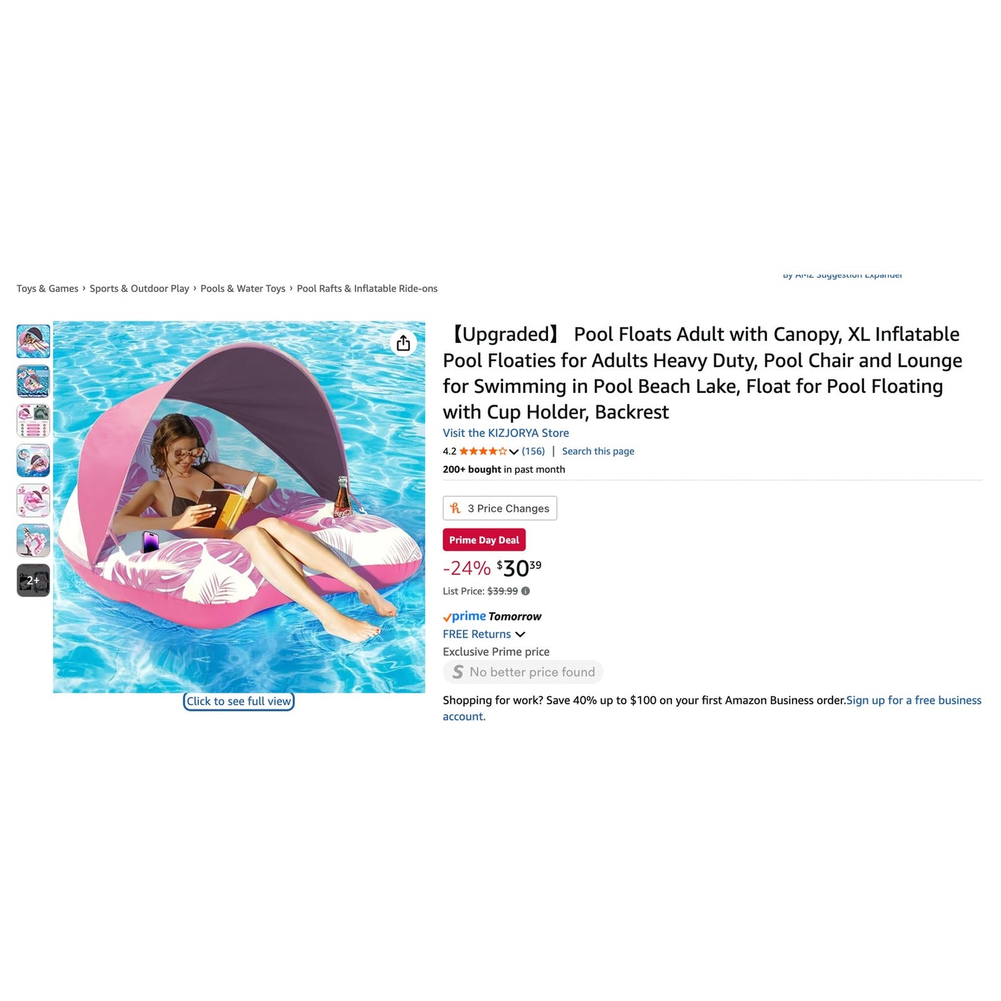 KIZJORYA XL Adult Pool Float with Removable Canopy