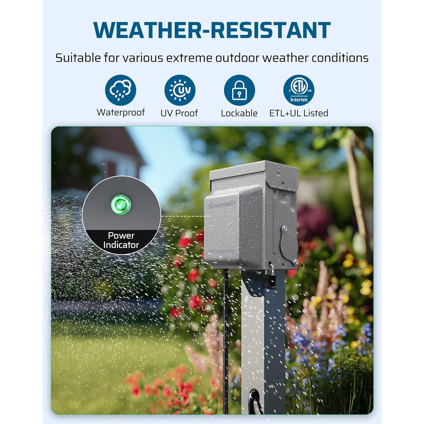 ⚡ DEWENWILS Outdoor Outlet Box – 20 AMP GFCI Receptacle, Rainproof 3R Enclosure