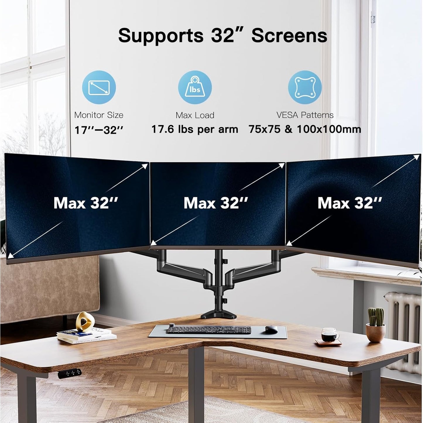 🖥️ HUANUO Triple Monitor Mount for 17-32 Inch Screens