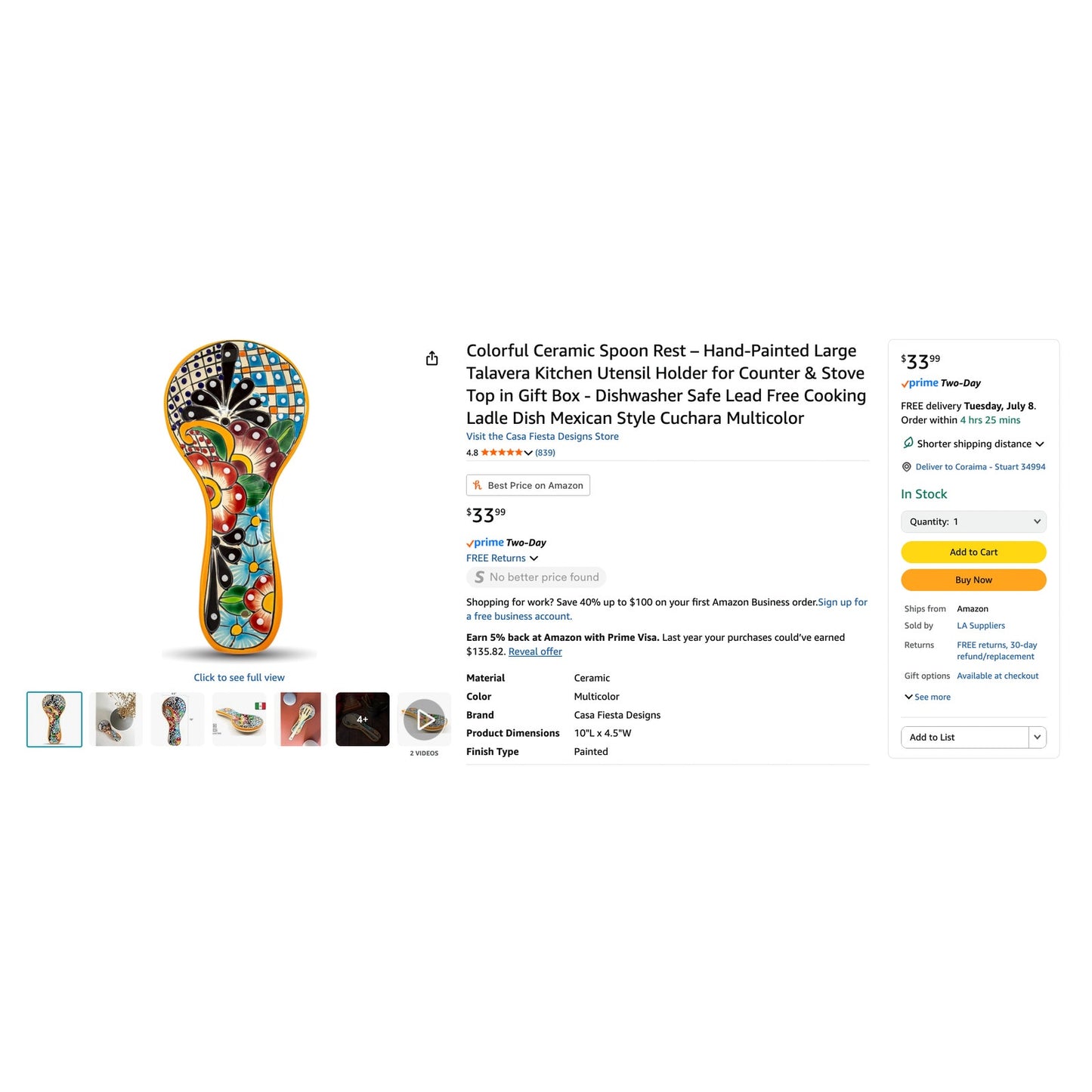 Hand-Painted Blue Ceramic Spoon Rest β Artisan Made