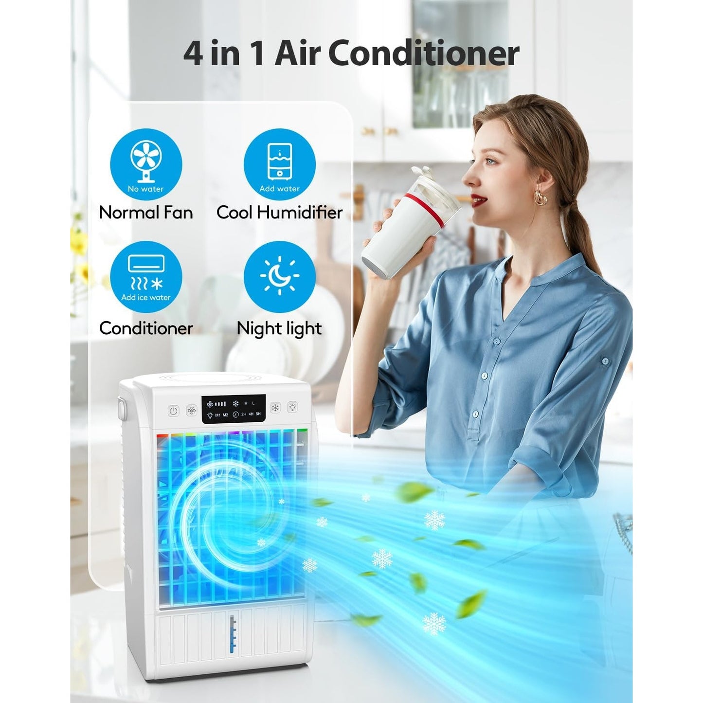 ❄️ JYew AI Portable Air Conditioners Fan – 3-Speed Evaporative Mini Room AC with 1500ML Tank