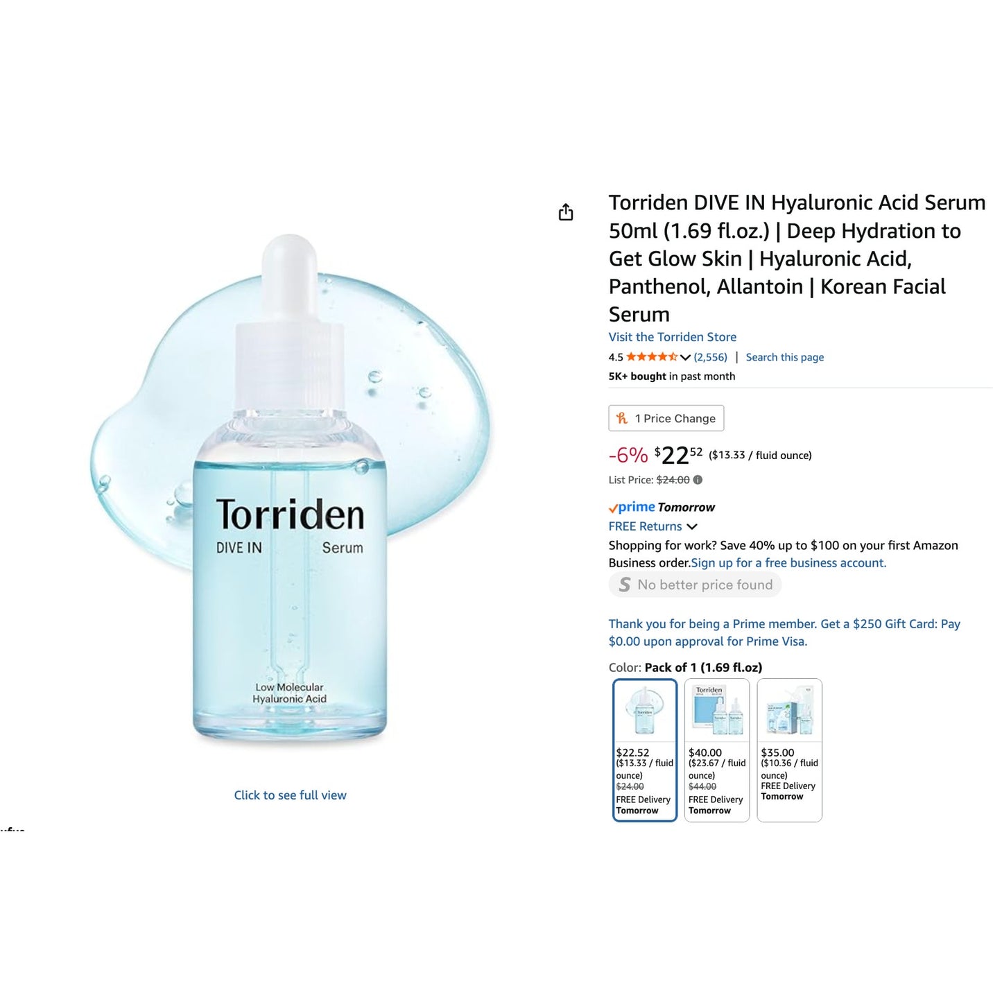 🌊 Torriden DIVE IN Hyaluronic Acid Serum (2pk)