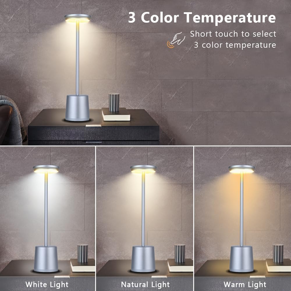 🌟 Cordless Metal Desk Lamp – Portable Touch Sensor LED Table Lamp
