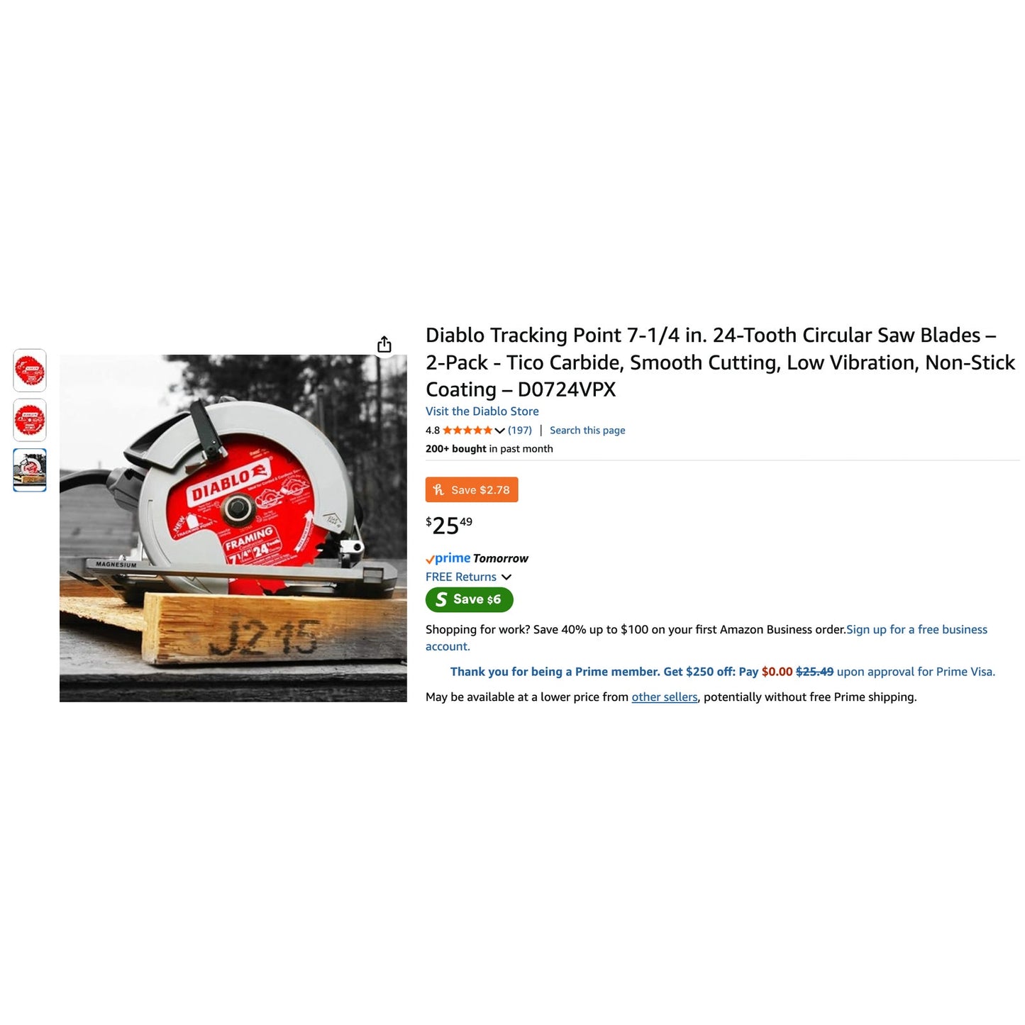 Diablo 7‑1/4″ 24‑Tooth Framing Saw Blades – 2‑Pack