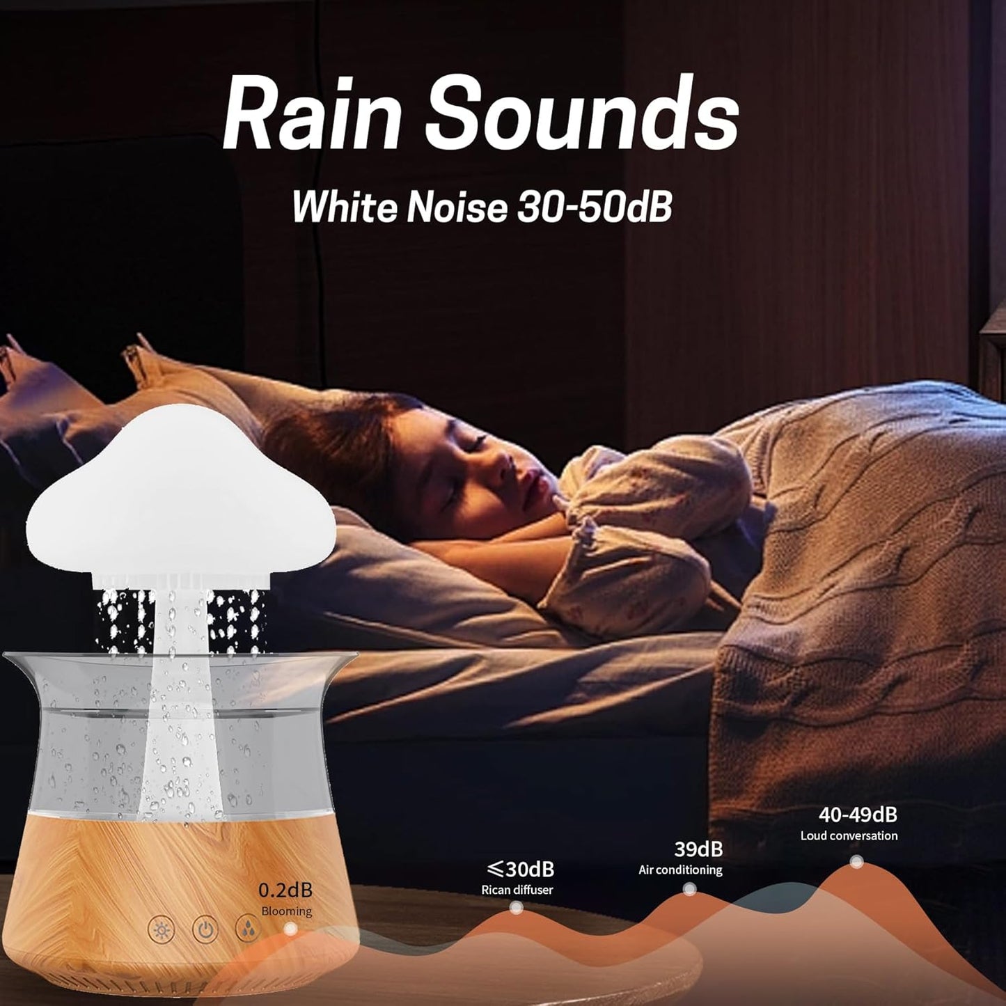 Rain Water Drop Humidifier – Mushroom Cloud Lamp Diffuser (Wood Grain)