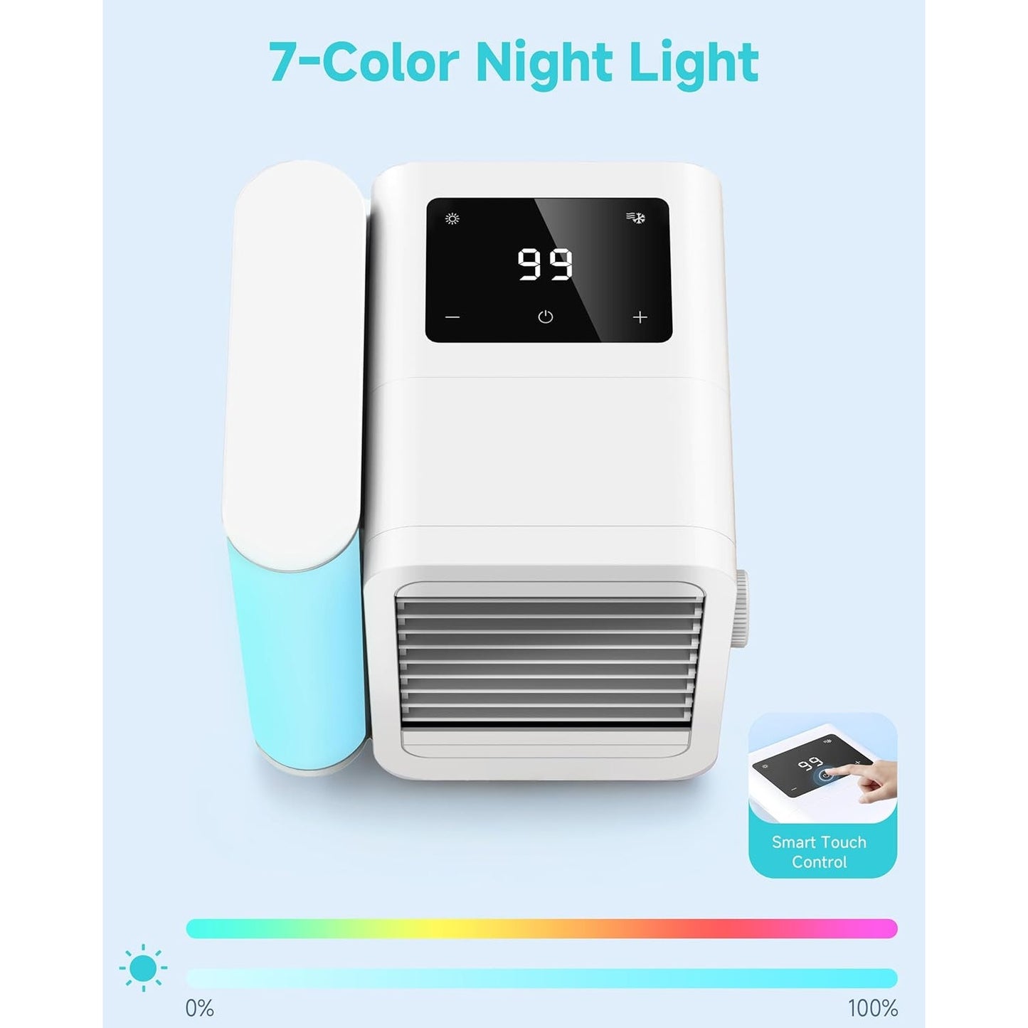 ❄️ Portable Air Conditioners Cooling Fan – 3 Speeds, 7 Night Lights, 2-8H Timer