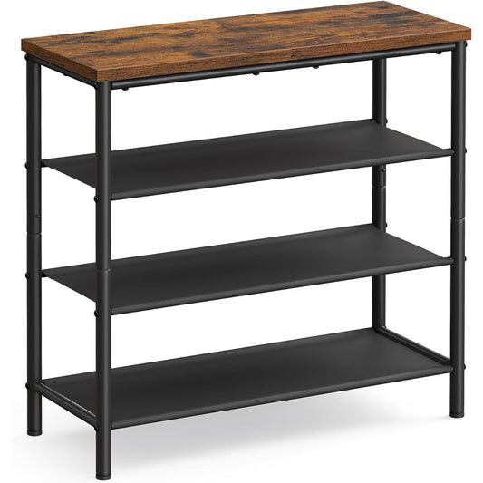 VASAGLE 4-Tier Shoe Rack & Storage Organizer Industrial Rustic Brown & Black – Fits 9–12 Pairs of Shoes