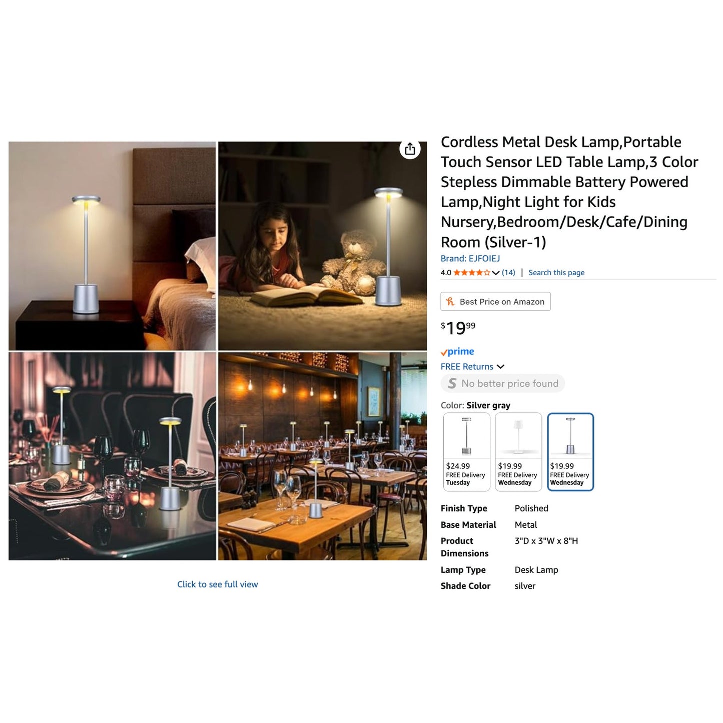 🌟 Cordless Metal Desk Lamp – Portable Touch Sensor LED Table Lamp