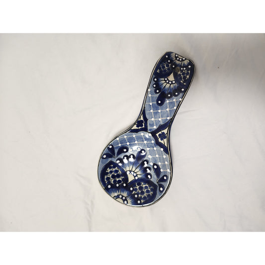 Hand-Painted Blue Ceramic Spoon Rest – Artisan Made