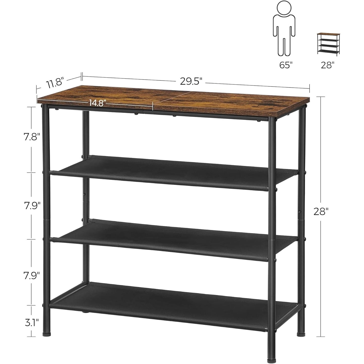 VASAGLE 4-Tier Shoe Rack & Storage Organizer Industrial Rustic Brown & Black – Fits 9–12 Pairs of Shoes