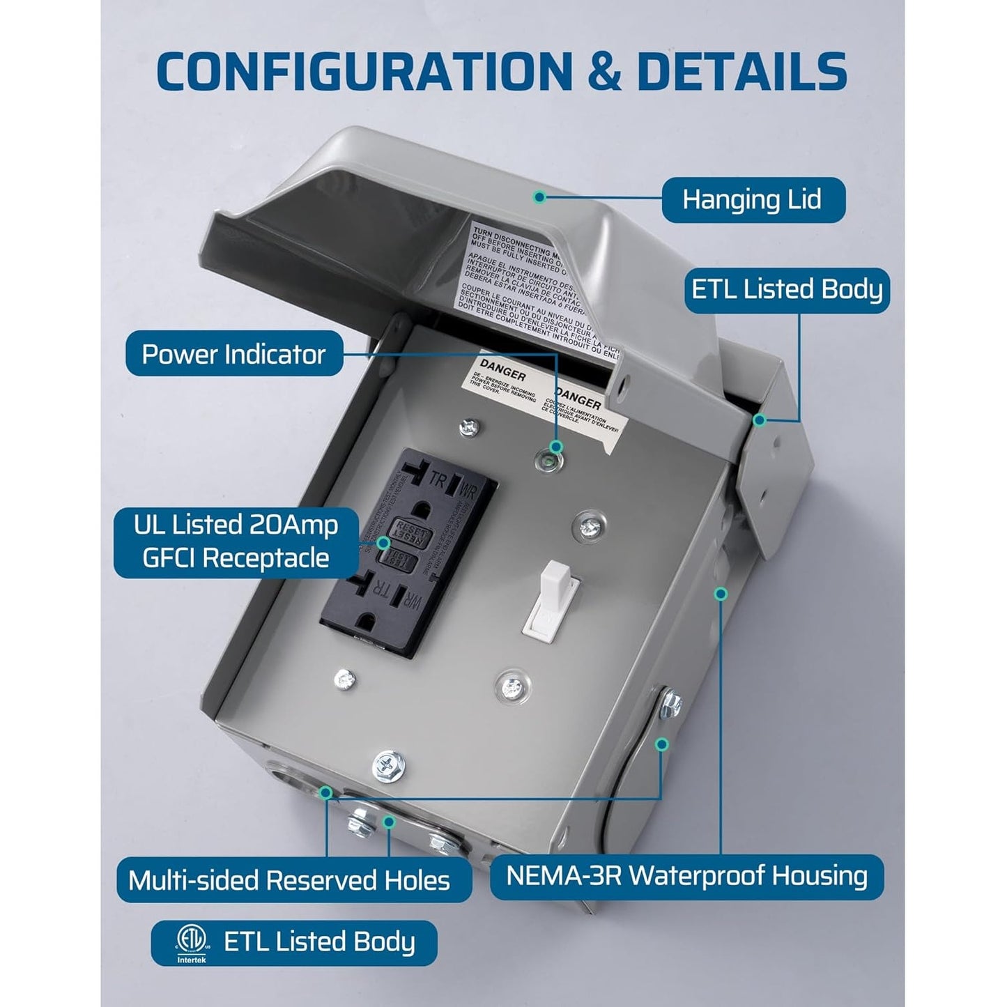 ⚡ DEWENWILS Outdoor Outlet Box – 20 AMP GFCI Receptacle, Rainproof 3R Enclosure