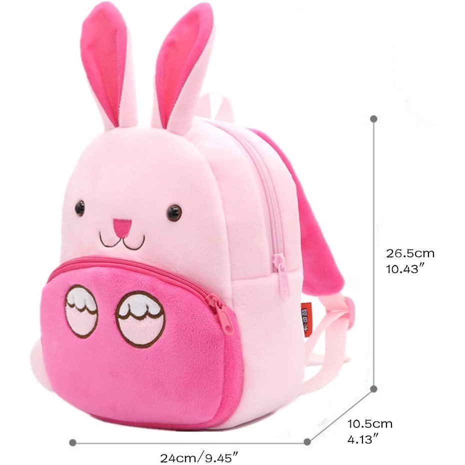 🐰 Toddler Backpack for Boys and Girls – Pink Rabbit Plush Animal Backpack